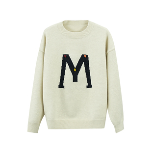 韩式休闲风圆领字母M毛衣女甜美舒适减龄百搭上衣2025冬季新款