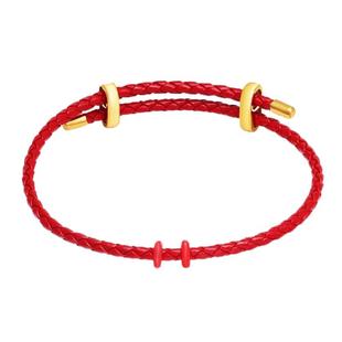 可穿3D硬金黄金转运珠可调节牛皮手链红绳子情侣款太钢保色周家款