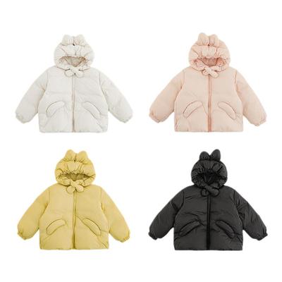 幼悠女童杜邦三防兔耳短款羽绒服冬季蓬松绵软蓄热锁温连帽外套潮