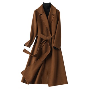 羊绒大衣女中长款系带气质双面呢2026年春秋新品修身显瘦毛呢外套