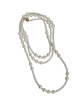 S家澳白色长款珍珠叠戴毛衣项链