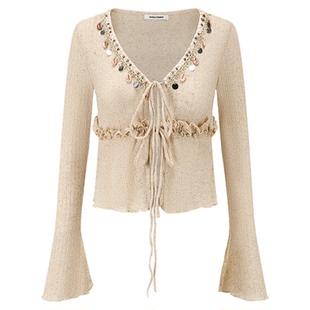 SHRO ENRO2025秋季新款波西米亚风慵懒松弛感V领针织开衫女上衣