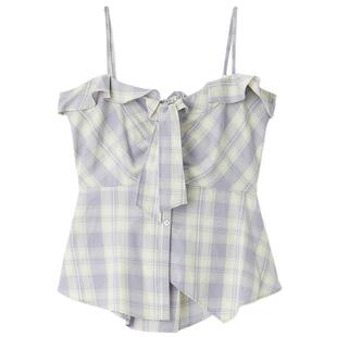 LILY BROWN2025秋冬新品格纹收腰系带荷叶边吊带上衣LWFT255119