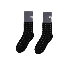 澳绒袜子女中筒袜秋冬加厚加绒保暖圆点拼色毛绒居家地板发热长袜