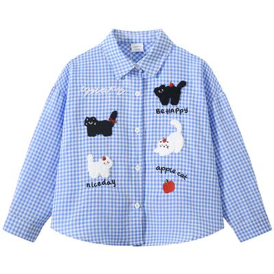 植木【四只小猫】儿童衬衫长袖男童女童格纹上衣2026春季新款童装