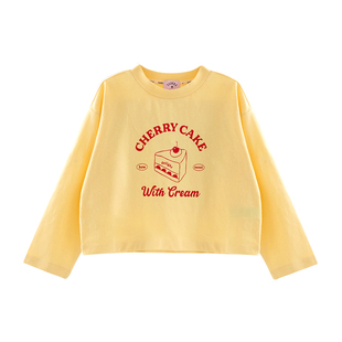 ILOVEJ童装秋季女童樱桃蛋糕圆领短款T恤韩版上衣JWFTO44