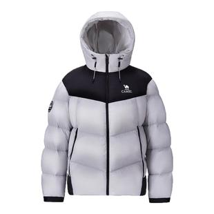 骆驼火山PRO鹅绒服女装2025新款冬连帽加绒保暖面包黑色羽绒服男