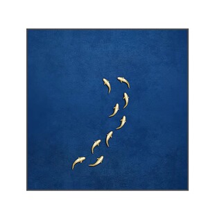 新中式蓝色装饰画九鱼图抽象画极简客厅入户玄关背景墙壁轻奢挂画