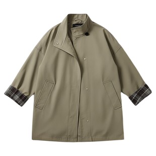 诺丁山下~ 高级撞色短款风衣外套女廓形显瘦宽松英伦风大衣