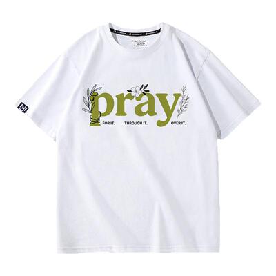 美式pray英文夏季男女新款短袖T恤宽松纯棉演出诗歌励志衣服定制