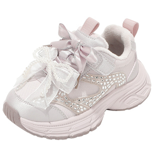 舞玛女童鞋子儿童运动鞋2025新款冬季小女孩魔术贴公主加绒老爹鞋