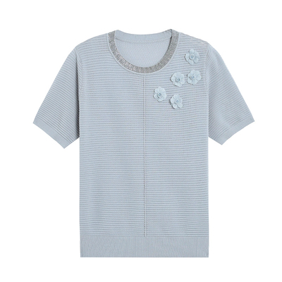 中年妈妈装夏装短袖T恤时尚洋气上衣中老年女装夏季套装冰丝小衫