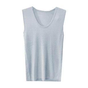 浅蓝色亚麻冰丝针织背心女2025新款无袖U领内搭热辣上衣吊带外穿