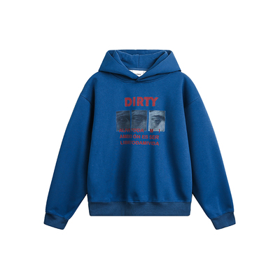 美式复古字母印花连帽卫衣男宽松