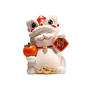 招财猫摆件开业礼物国潮醒狮客厅电视柜酒柜装饰品发财猫乔迁礼物