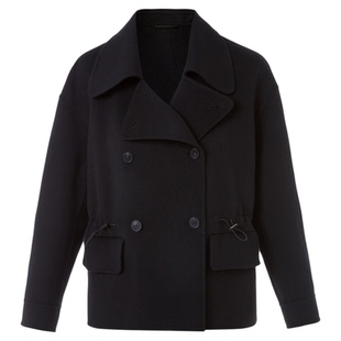 朗姿商务短款双排扣毛呢外套纯羊毛收腰上衣女2025年冬季新款