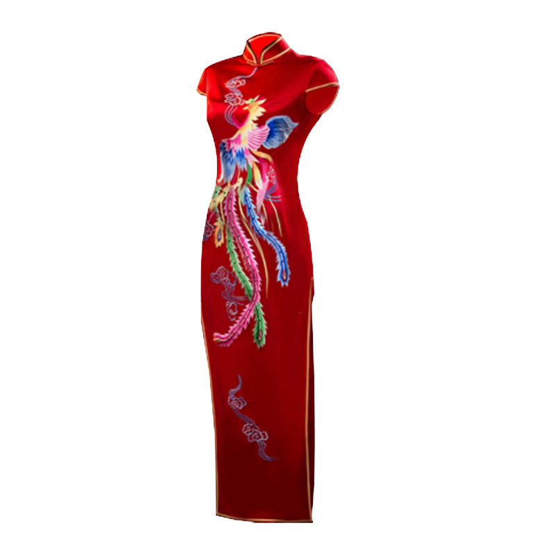 婚宴真丝旗袍长款红色喜妈妈礼服