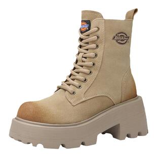 Dickies马丁靴女2026春秋季厚底增高短靴擦色休闲皮靴防滑工装靴