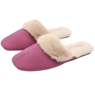 秋冬季温柔气质毛口高级感防水PU皮棉拖鞋女牛筋底室内防滑保暖男