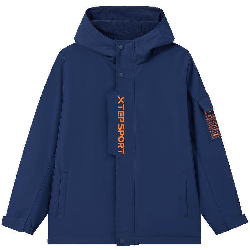 特步童装儿童冲锋外套秋冬拜年服新年防风加绒男童过年正品清仓