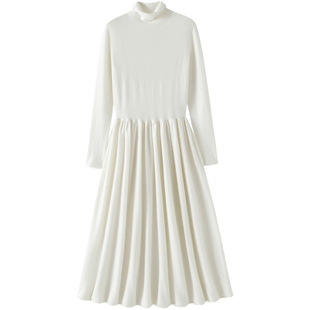 上身巨巨巨美！大克重100%纯山羊绒连衣裙子女高领修身长款大摆裙