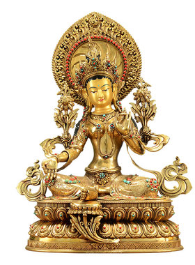 全鎏金绿度母铜像摆件