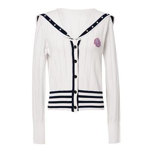 tanni25秋季海军领冰麻双曲纱显瘦短学院风款针织开衫TN11KN043A