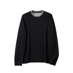 意奢BC 18针空气层双面异色 秋冬男士薄款精纺羊毛针织打底针织衫