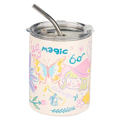 摩登主妇咖啡便携蝴蝶吸管保温杯