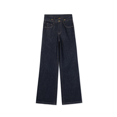 深色窄版高腰阔腿裤长裤