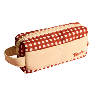 韩系简约拼色笔袋ins风女孩2025新款文具盒小学生高颜值大容量铅笔盒格子小清新多巴胺撞色多功能文具袋