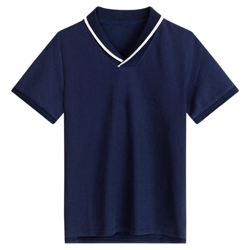 伊顿中小学生校服藏青枣红夏季拼色T恤珠地透气短袖POLO衫校服