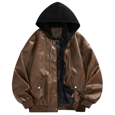 秋冬新品青少年皮衣外套男款冬季工装潮流痞帅气连帽休闲皮夹克男