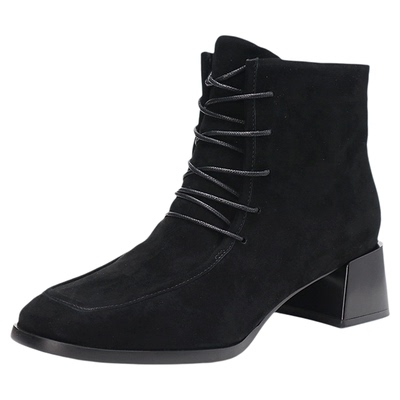 接吻猫羊反绒短靴粗跟KA54714-11