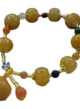 西藏天然金丝玉手串血丝玉玛瑙手串男女款腕饰夏日清凉文玩把件