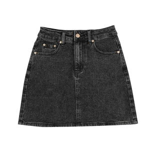 gpod BEFR水洗烟灰炭黑色复古A字牛仔裙半身裙女短裙2025新款