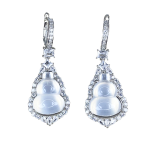 天然高冰种玉髓葫芦吊坠子女款帝王绿耳坠翡翠色戒指白玉玛瑙套装