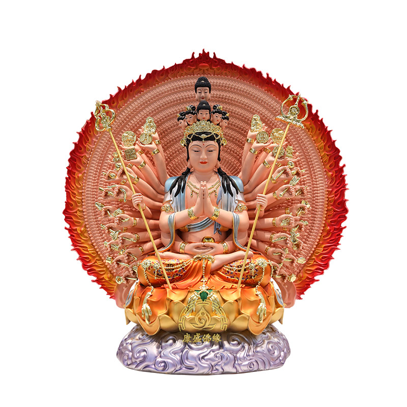 千手观音佛像汉白玉树脂桌面摆件
