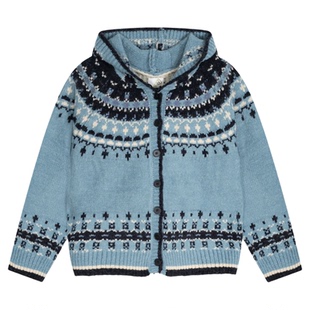 SEE YOU at PIZZA毛衣女2025冬季新款费尔岛针织连帽开衫604784