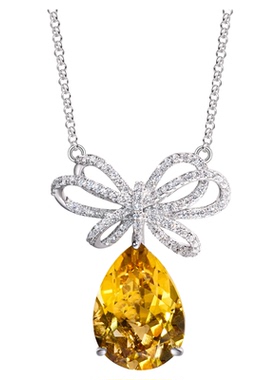 VISING珠宝天然黄水晶15克拉梨形吊坠项链锁骨链S925