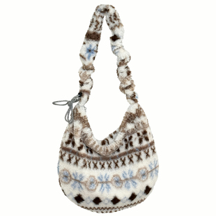 复古学院风毛绒包包女大容量托特包休闲旅行饺子包学生单肩斜挎包