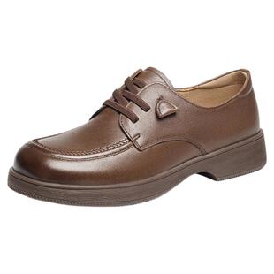 红蜻蜓妈妈皮鞋女2026春新款女鞋舒适平底鞋子真皮软底中老年单鞋