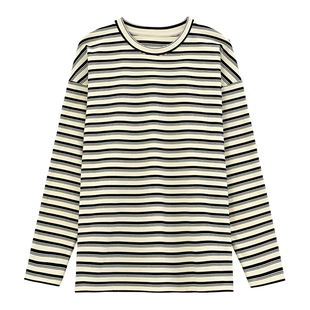 SEAWHEN海维恩抓毛德芙绒秋冬长袖T恤女慵懒随性宽松条纹休闲上衣