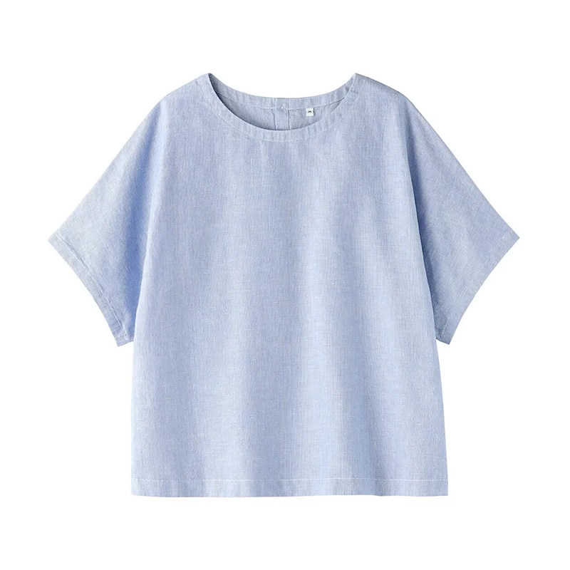 日系麻棉短袖衬衫女罩衫26夏新款