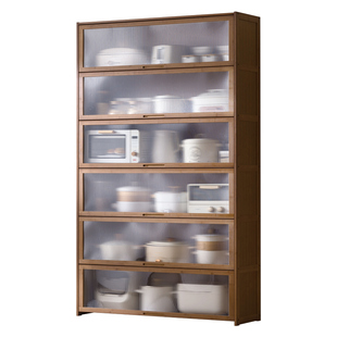 十一维度厨房置物架落地多层家用收纳柜多功能橱柜储物碗柜子实木