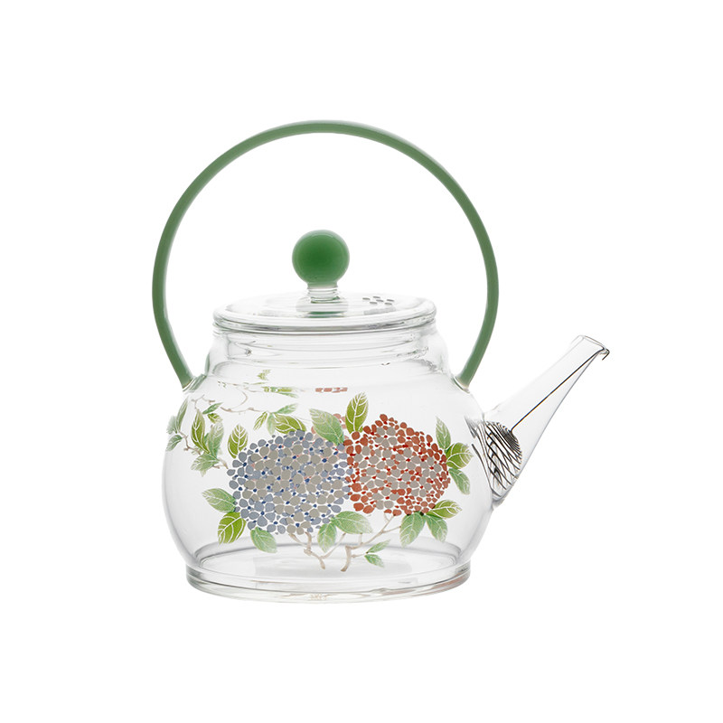 繁野瑞璃耐热绣球花玻璃提梁壶小清新功夫茶具小茶壶精致泡花茶壶