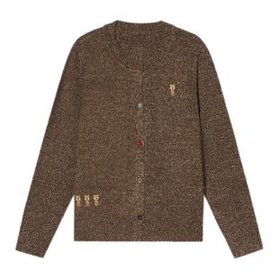 诗篇专选宽松显瘦百搭软糯简约刺绣圆领针织开衫毛衣2025冬款