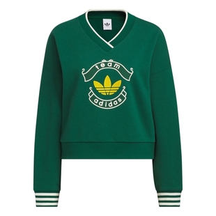 宋雨琦同款毛圈布V领加绒宽松运动卫衣女装adidas阿迪达斯三叶草