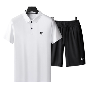 乔丹爸爸夏装短袖t恤男士夏季新款冰丝速干polo衫中老年运动套装