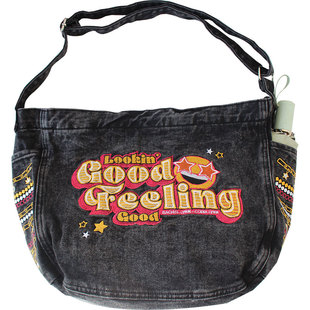 美式复古刺绣水洗帆布袋牛仔包 大容量学生托特包潮女单肩斜挎包